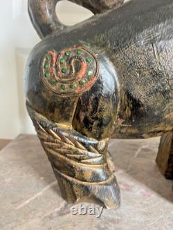 Ancien Statue Sculpture Bois Chien Lion Fo Birmanie Chinois Chinthe Bouddha
