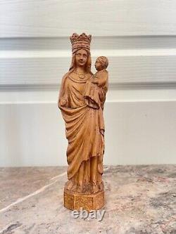 Ancien Statue Sculpture Bois Vierge Marie Jésus REIMS signé Lucien PESSEY 24cm
