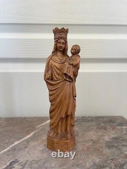 Ancien Statue Sculpture Bois Vierge Marie Jésus REIMS signé Lucien PESSEY 24cm