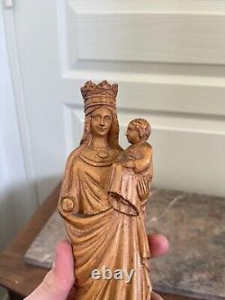 Ancien Statue Sculpture Bois Vierge Marie Jésus REIMS signé Lucien PESSEY 24cm