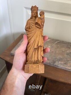 Ancien Statue Sculpture Bois Vierge Marie Jésus REIMS signé Lucien PESSEY 24cm