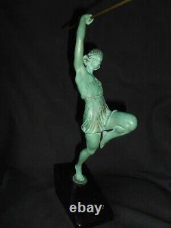 Ancien Statue Sculpture Femme Pierre Le Faguays Fayral Danseuse A La Lance 1930