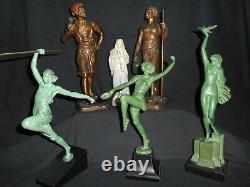 Ancien Statue Sculpture Femme Pierre Le Faguays Fayral Danseuse A La Lance 1930