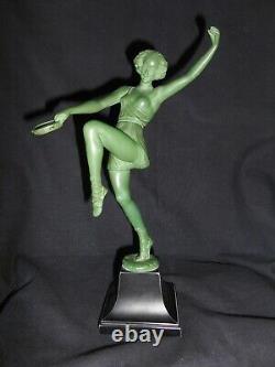 Ancien Statue Sculpture Femme Pierre Le Faguays Fayral Danseuse Au Tambourin