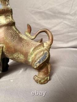Ancien Statue Sculpture Lion Foo Fu Gardien Temple Birmanie Feng Shui Cuivre