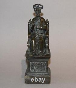 Ancien Statue religieux de Saint-Pierre en bronze Trône Paradis 19e siècle