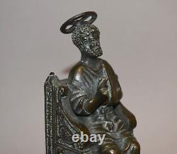 Ancien Statue religieux de Saint-Pierre en bronze Trône Paradis 19e siècle