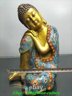Ancien Tibet Bronze Doré Cloisonné Émail Statue Bouddha Sakyamuni