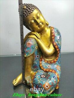 Ancien Tibet Bronze Doré Cloisonné Émail Statue Bouddha Sakyamuni