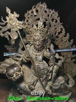 Ancien Tibet Bronze Pourpre Jaune Jambhala Richesse Dieu Bouddha Statue