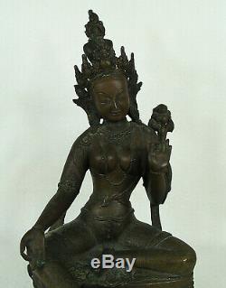 Ancien Tibet Népal Bronze Bouddha De Un Assis Tara Sculpture Statue 19 Siècle