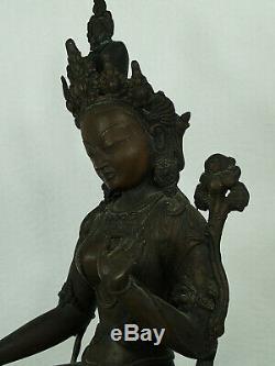 Ancien Tibet Népal Bronze Bouddha De Un Assis Tara Sculpture Statue 19 Siècle
