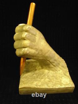 Ancien Trophée Épreuve Main De Sculpteur Alu Bronze Sculpture Futuriste Sceau