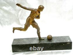 Ancien Trophée Joueur Football Statuette Sculpture Bronze Dore Art Deco