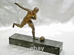 Ancien Trophée Joueur Football Statuette Sculpture Bronze Dore Art Deco