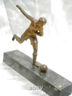 Ancien Trophée Joueur Football Statuette Sculpture Bronze Dore Art Deco