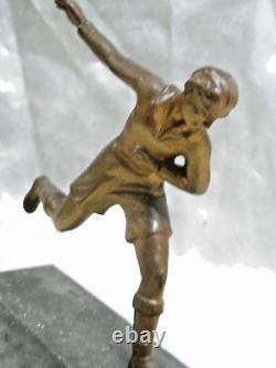 Ancien Trophée Joueur Football Statuette Sculpture Bronze Dore Art Deco