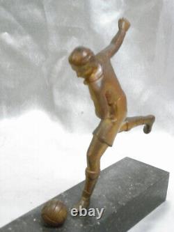 Ancien Trophée Joueur Football Statuette Sculpture Bronze Dore Art Deco