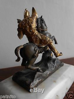 Ancien bronze. Statuette cavalier asiatique. Statue XIXème. Antique bronze