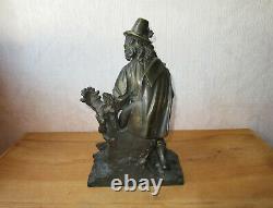 Ancien bronze XIXe troubadour breton joueur de biniou cornemuse sculpture statue