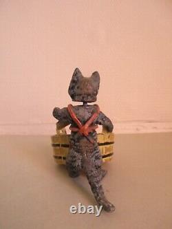 Ancien bronze de Vienne / Plomb de Nuremberg chat tête à bascule rare