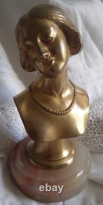 Ancien bronze doré buste de femme Art Déco 1930 signé H. Boyer bronze de bureau