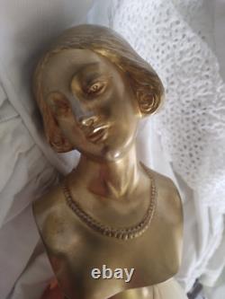 Ancien bronze doré buste de femme Art Déco 1930 signé H. Boyer bronze de bureau