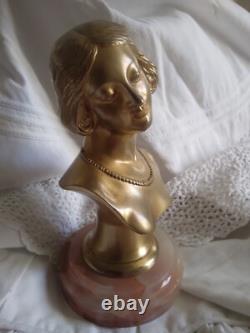 Ancien bronze doré buste de femme Art Déco 1930 signé H. Boyer bronze de bureau