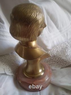 Ancien bronze doré buste de femme Art Déco 1930 signé H. Boyer bronze de bureau
