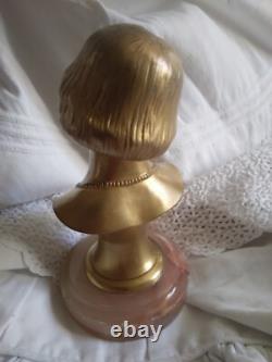 Ancien bronze doré buste de femme Art Déco 1930 signé H. Boyer bronze de bureau