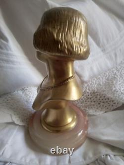 Ancien bronze doré buste de femme Art Déco 1930 signé H. Boyer bronze de bureau