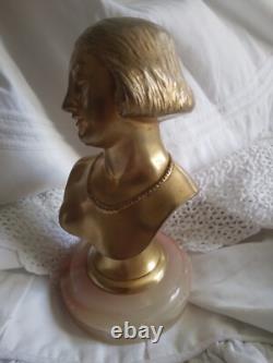 Ancien bronze doré buste de femme Art Déco 1930 signé H. Boyer bronze de bureau