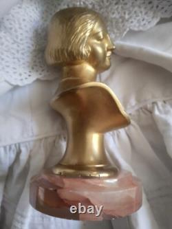 Ancien bronze doré buste de femme Art Déco 1930 signé H. Boyer bronze de bureau