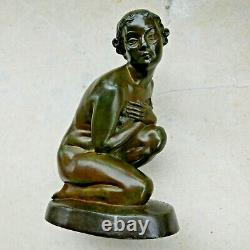 Ancien bronze la frileuse ART DECO 1920-1930 signé L. ALLIOT (1877-1967) 18 cm