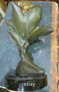 Ancien bronze statue sculpture epoque art nouveau henri godet buste femme fleur