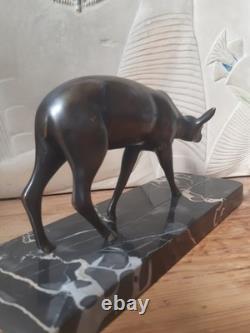 Ancien bronze sur socle marbre noir animalier biche Art déco S. M