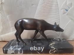 Ancien bronze sur socle marbre noir animalier biche Art déco S. M