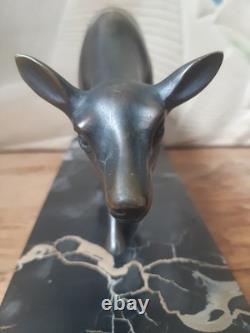 Ancien bronze sur socle marbre noir animalier biche Art déco S. M