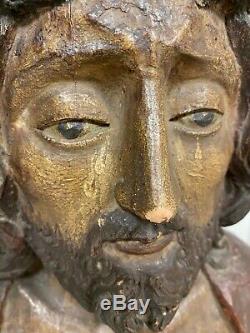 Ancien buste de Christ en bois polychrome XVIIème siècle