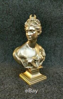 Ancien buste en Bronze Diane Chasseresse à Double Patine Argentée Et Doré