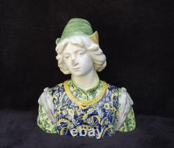 Ancien buste en faience italienne XIX ANGELO. MINGHETTI HT 27 CM jeune homme