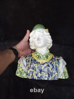 Ancien buste en faience italienne XIX ANGELO. MINGHETTI HT 27 CM jeune homme
