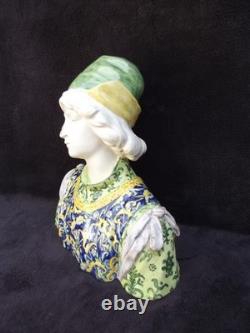 Ancien buste en faience italienne XIX ANGELO. MINGHETTI HT 27 CM jeune homme