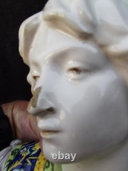 Ancien buste en faience italienne XIX ANGELO. MINGHETTI HT 27 CM jeune homme