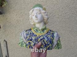 Ancien buste en faience italienne XIX ANGELO. MINGHETTI HT 27 CM jeune homme