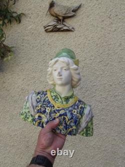Ancien buste en faience italienne XIX ANGELO. MINGHETTI HT 27 CM jeune homme