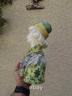 Ancien buste en faience italienne XIX ANGELO. MINGHETTI HT 27 CM jeune homme