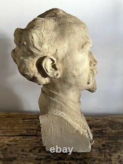 Ancien buste portrait homme sculpture statue signée XIXè cabinet de curiosité