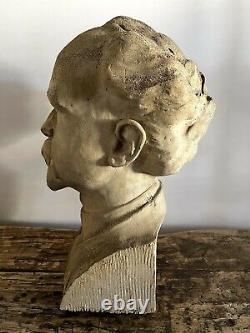 Ancien buste portrait homme sculpture statue signée XIXè cabinet de curiosité