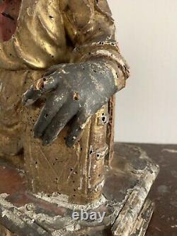 Ancien buste reliquaire sculpture statue de sainte religieuse en bois doré XVII